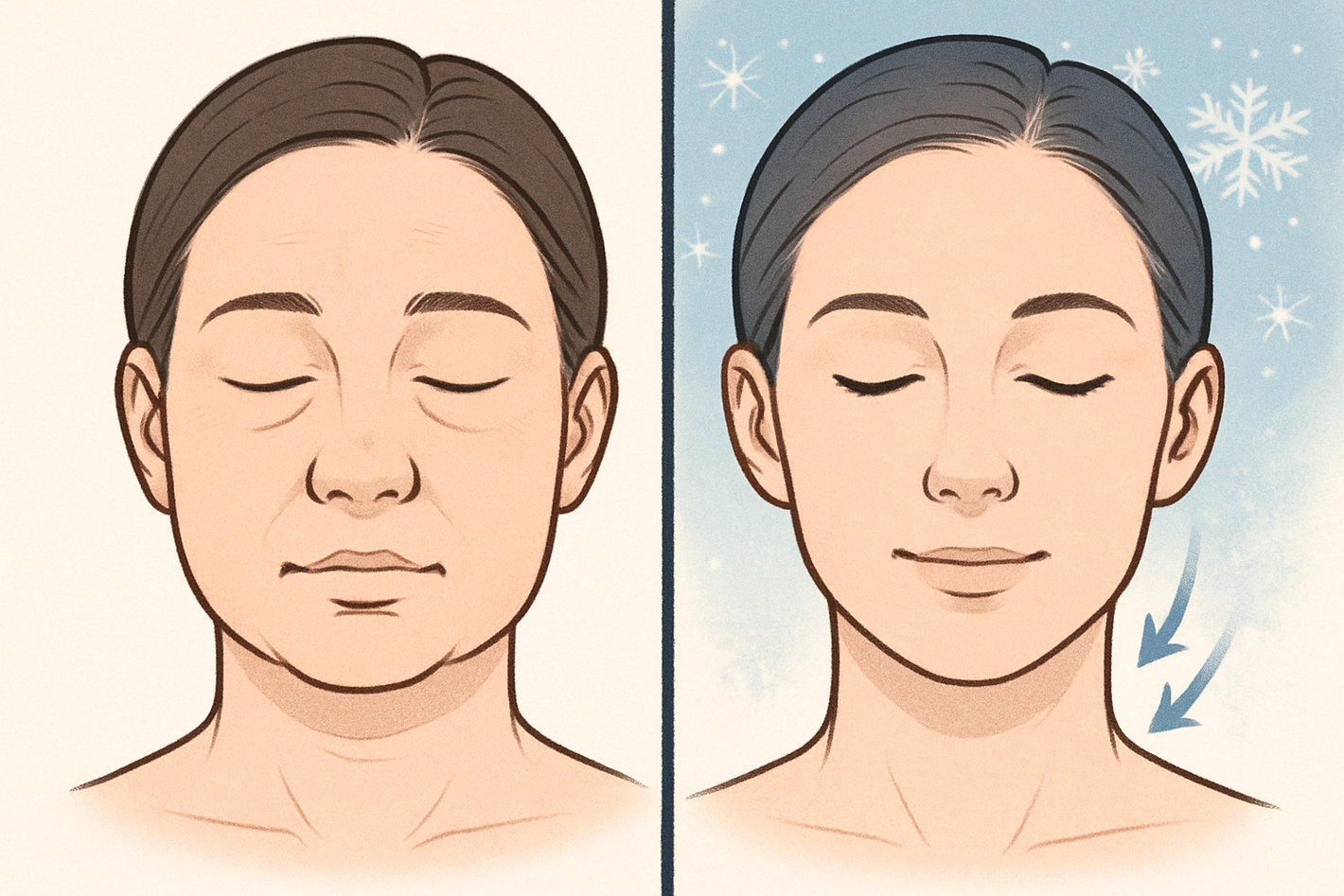 Reduces swelling thanks to its cooling effect. Make it in the form of a picture with a face drawn on it, and the effect of reducing swelling is visible in the picture.